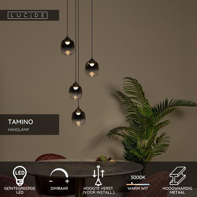 Lucide TAMINO - Hanglamp - Ø 36 cm - LED Dimb. - 4x5,2W 3000K - Zwart